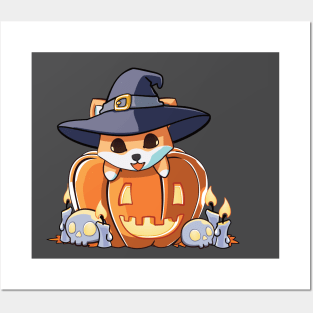 Shiba in a pumpkin Posters and Art